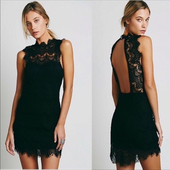 Free People Dresses & Skirts - [Free People] Daydream Black High Neck Lace Dress
